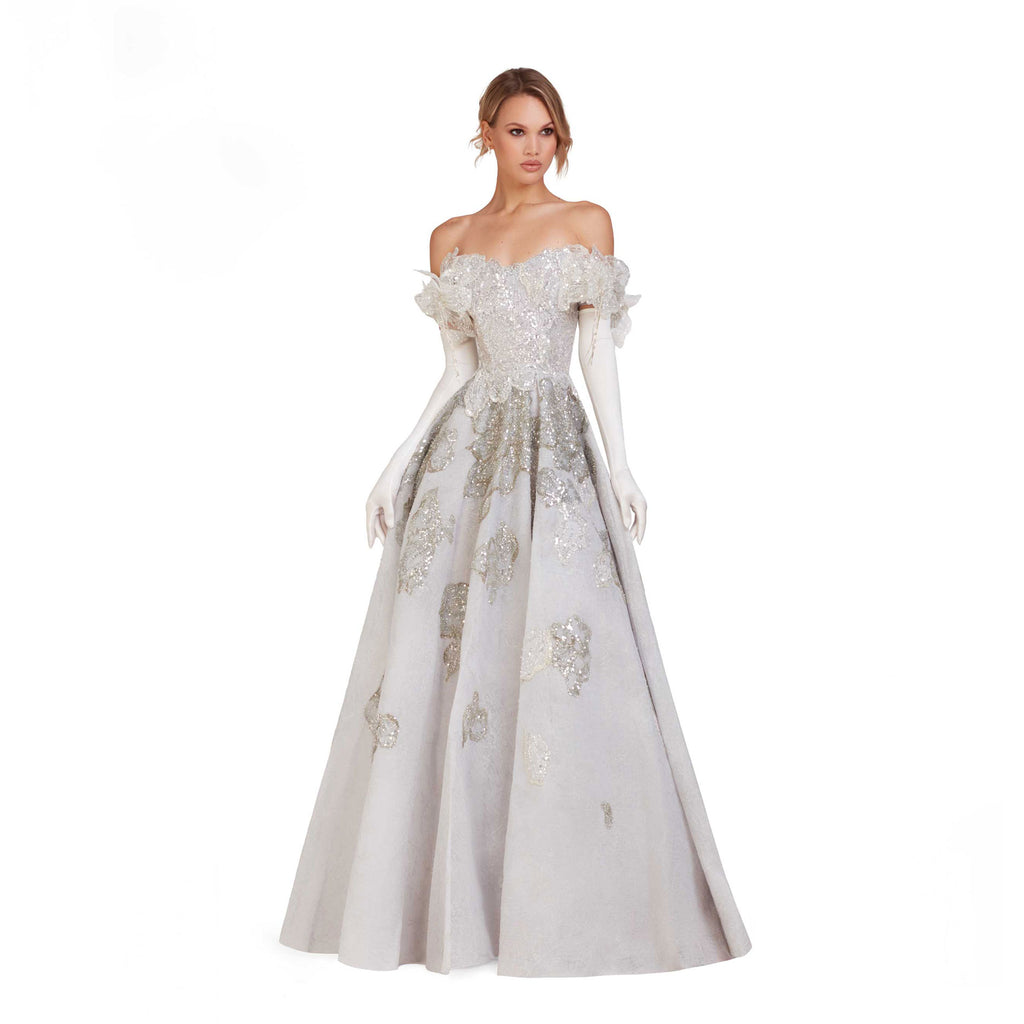 O'Blanc Ball Gown With Embroidery And Flowers