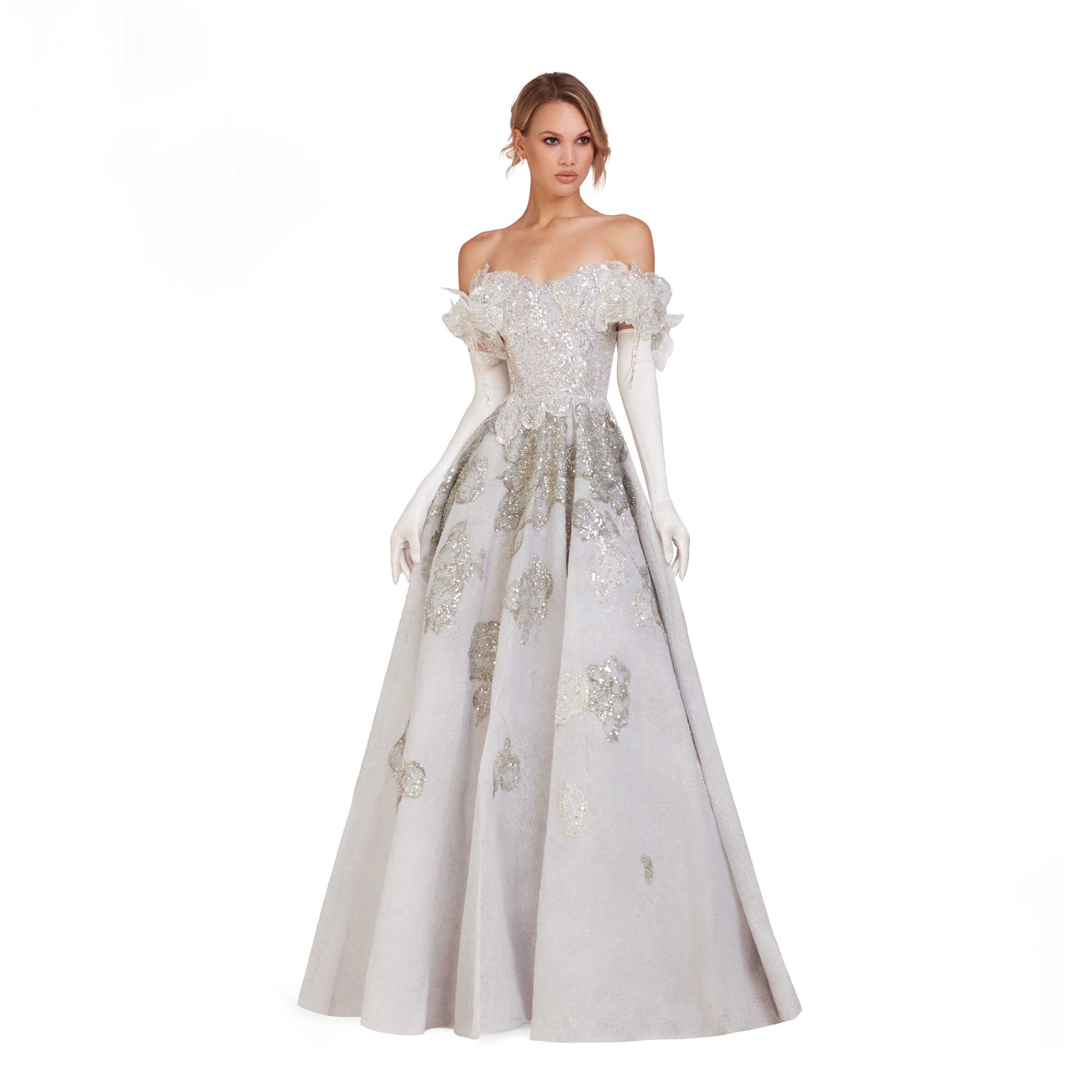 O'Blanc Ball Gown With Embroidery And Flowers