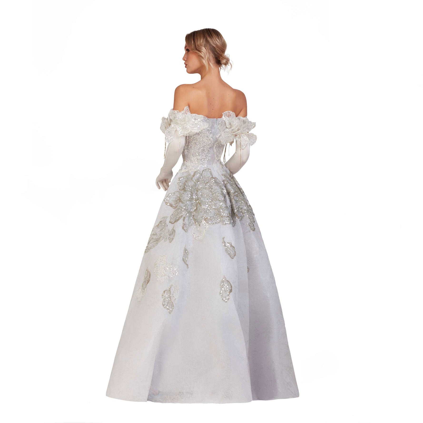 O'Blanc Ball Gown With Embroidery And Flowers
