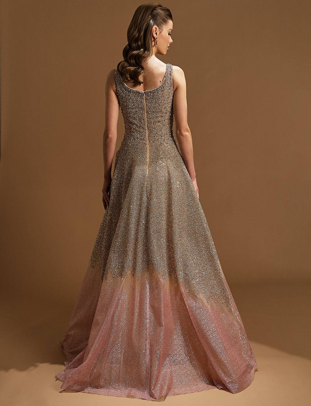 Embroidered Deep V-Neck Evening Dress