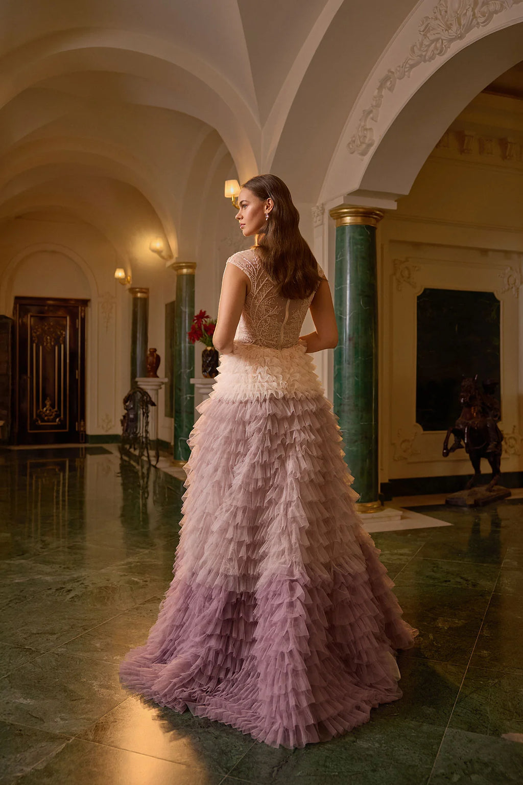 Elegant Layered Tulle Embellished Lavender Evening Dress